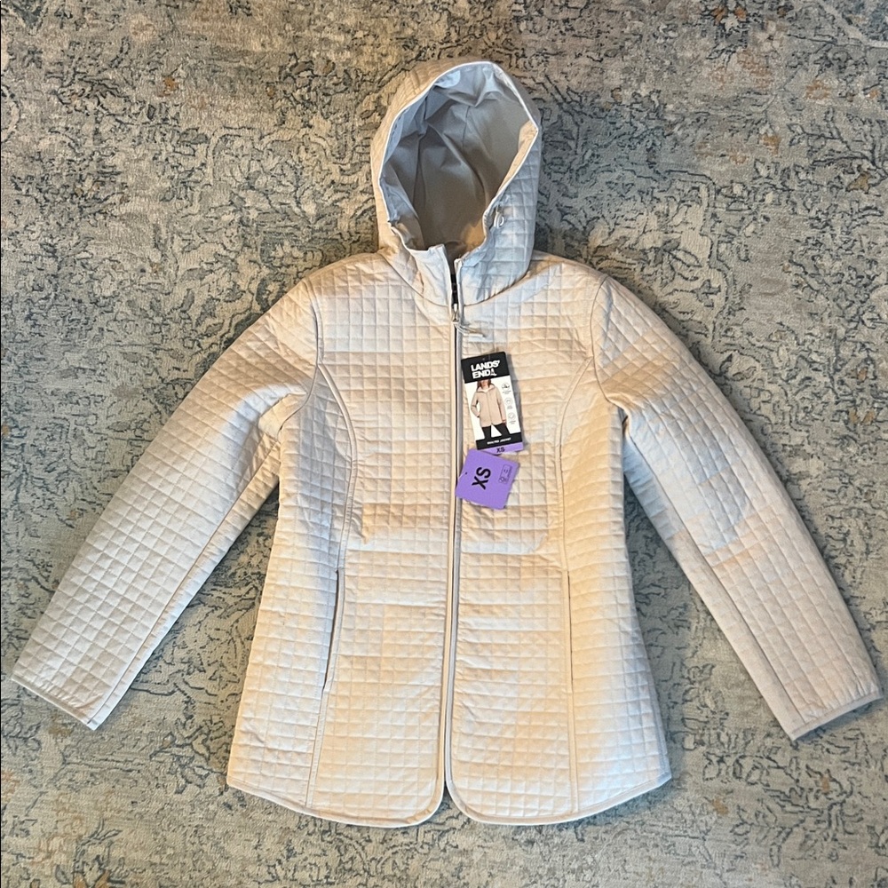 NEW Lands' End Womens XS Quilted Lightweight Puffer Jacket - Cream